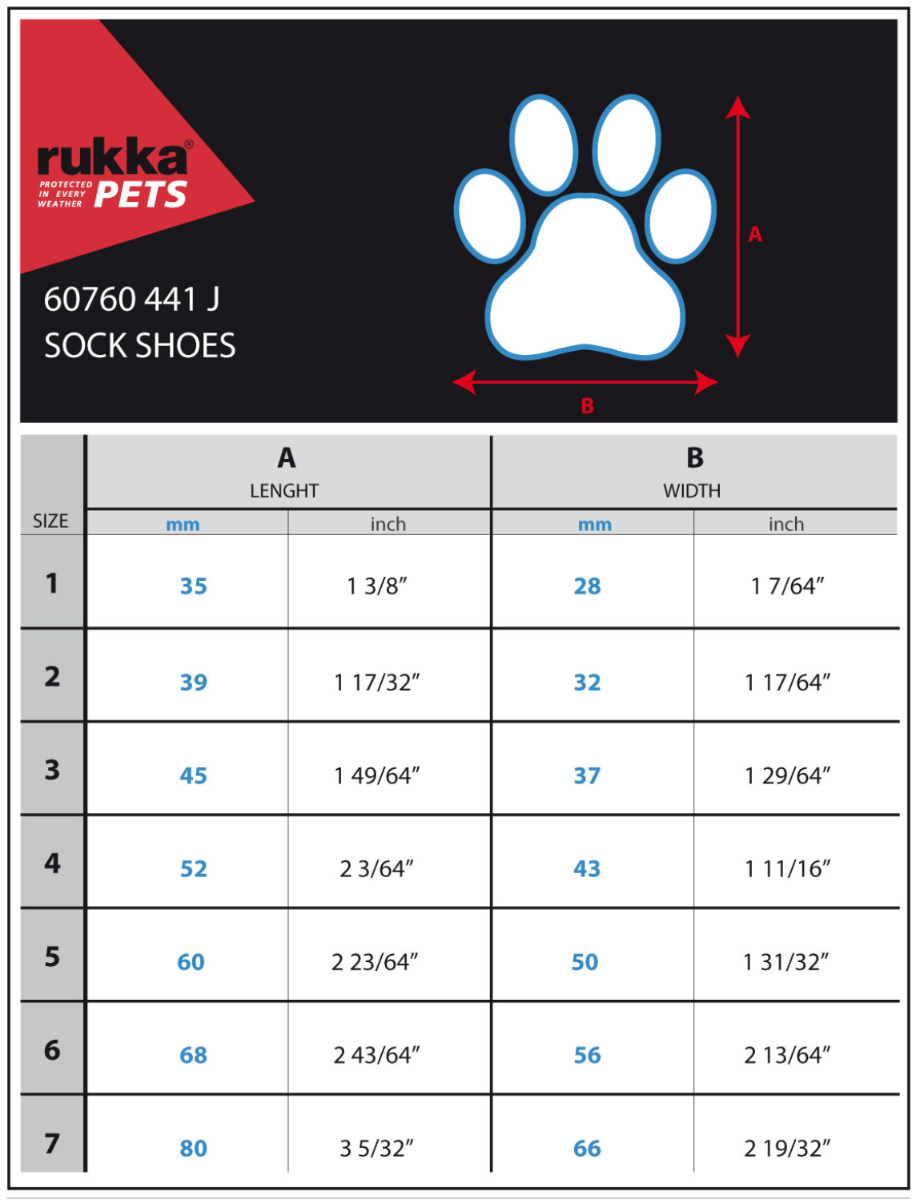 Rukka Pets Sock shoes kokotaulukko